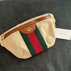 Gucci Woven Belt Bag with Red and Green Stripe